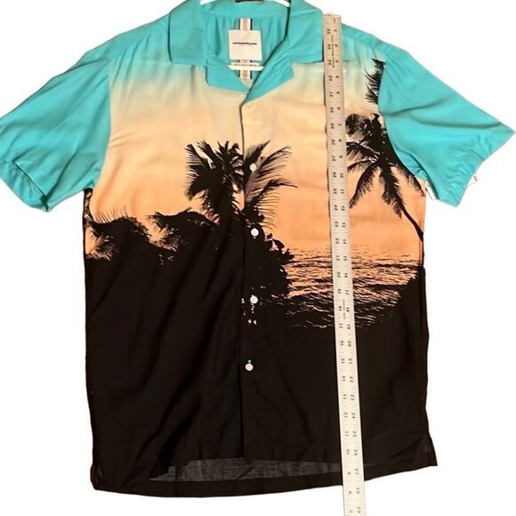 Denim & Flower Mens shirt Sz‎ Small Hawaiian beach palm tree sunset vacation NWT - Picture 5 of 7